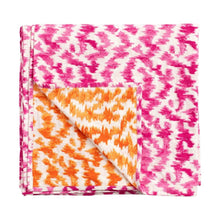 Load image into Gallery viewer, Caspari Reversible Kantha Table Cover in Orange & Fuchsia Modern Moiré