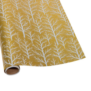 Caspari Winter Trees Gold & White Embossed Foil Gift Wrap - One 30" x 6' Roll