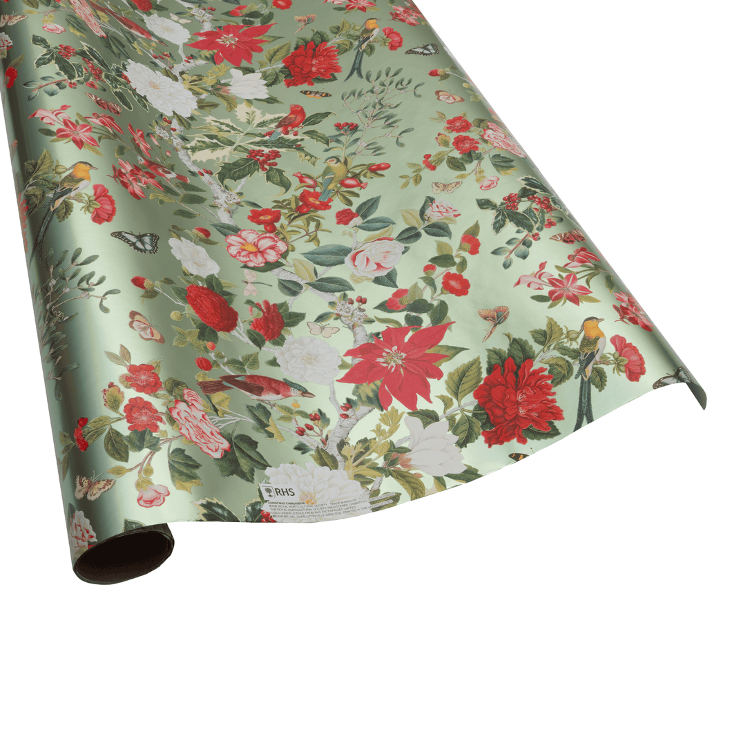 Caspari Christmas Chinoiserie Celadon Foil Roll Wrap - includes 1 Roll Wrap