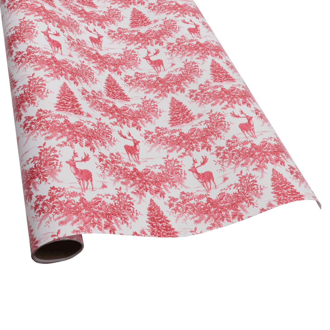 Caspari Christmas Toile Red Roll Wrap - includes 1 Roll