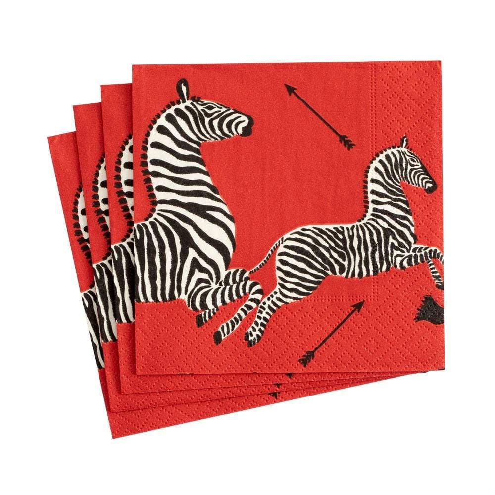 Caspari Zebras Paper Cocktail Napkins in Red