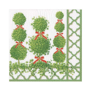 Caspari Topiaries Paper Cocktail Napkins in Green Border - 20 Per Package