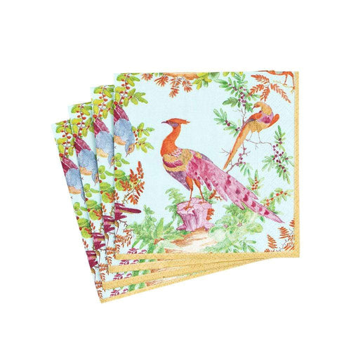 Caspari Chelsea Birds Paper Cocktail Napkins in Celadon