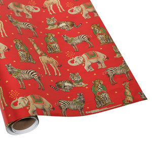 Caspari Wild Christmas Gift Wrapping Paper in Red - 30" x 6' Roll