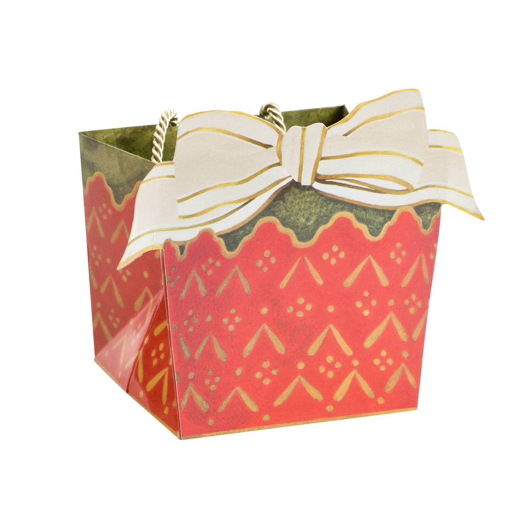 Caspari Cachepot and Ribbon Small Potted Plant Gift Box in Red & Ivory