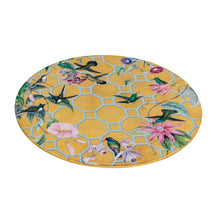 Load image into Gallery viewer, Caspari Hummingbird Trellis Round Lacquer Placemat in Gold - 1 Each