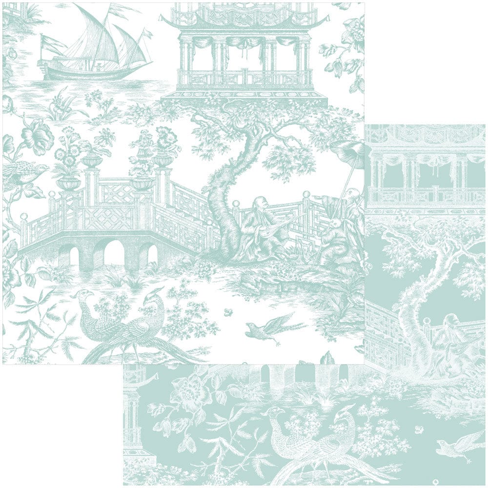 Caspari Chinoiserie Toile Robin's Egg Gift Reversible Wrapping Paper - 30