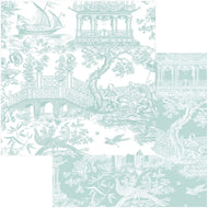 Caspari Chinoiserie Toile Robin's Egg Gift Reversible Wrapping Paper - 30