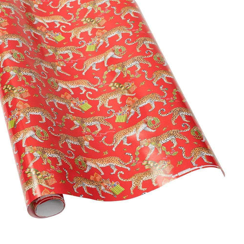 Caspari Christmas Leopards Gift Wrapping Paper-Red
