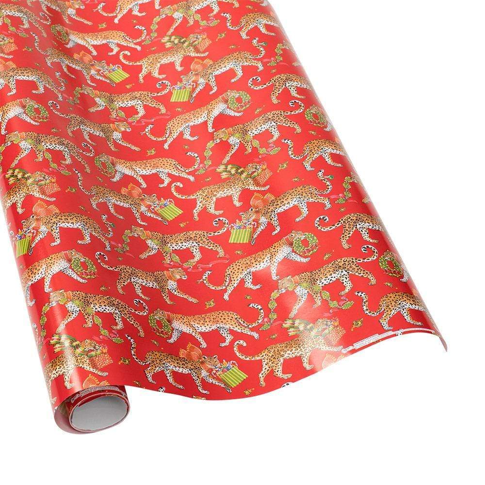 Caspari Christmas Leopards Gift Wrapping Paper-Red