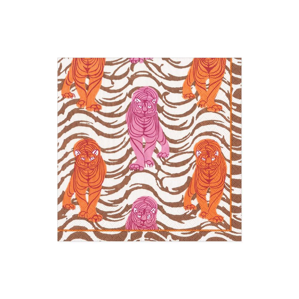 Caspari Tiger Stripe Paper Cocktail Napkins in Orange & Pink