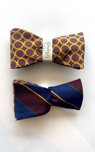 Fine and Dandy Gold Medallion & Striped Reversible Bow Tie
