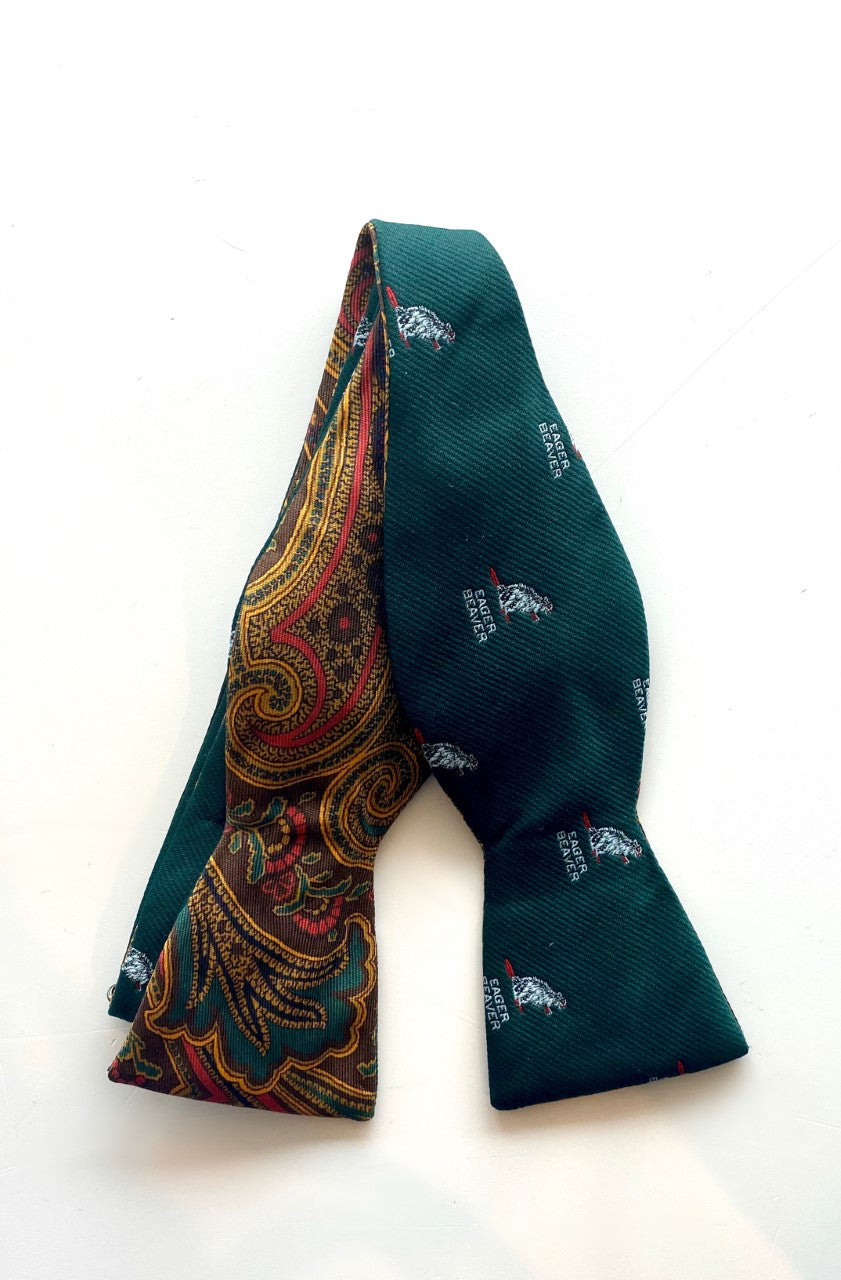 Fine and Dandy Eager Beaver & Paisley Reversible Bow Tie