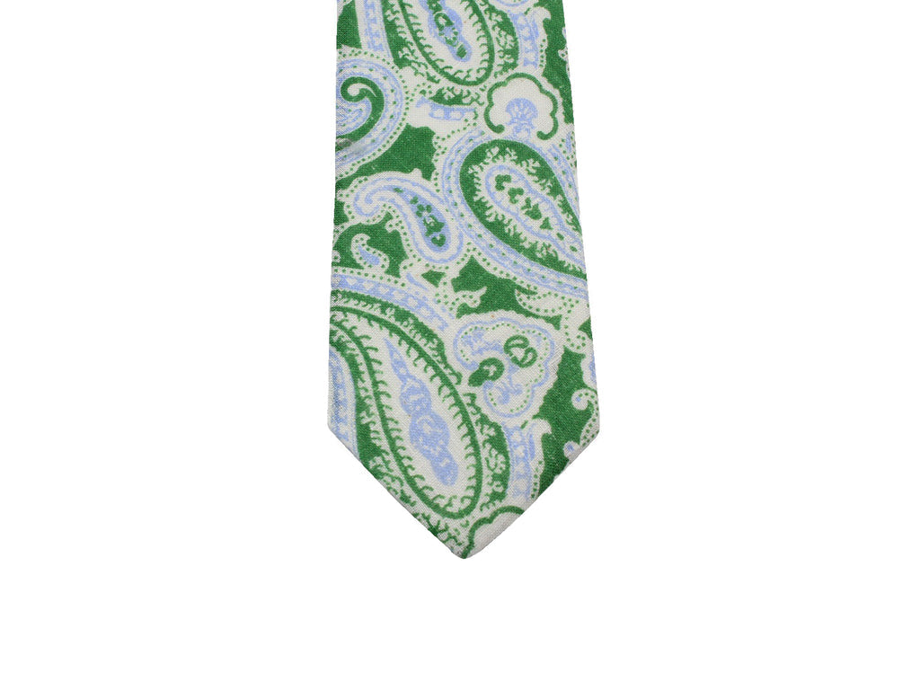 Fine and Dandy Green Paisley Linen Tie