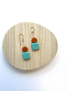 Kappos Stacked Aqua Square and Orange Circle Earrings